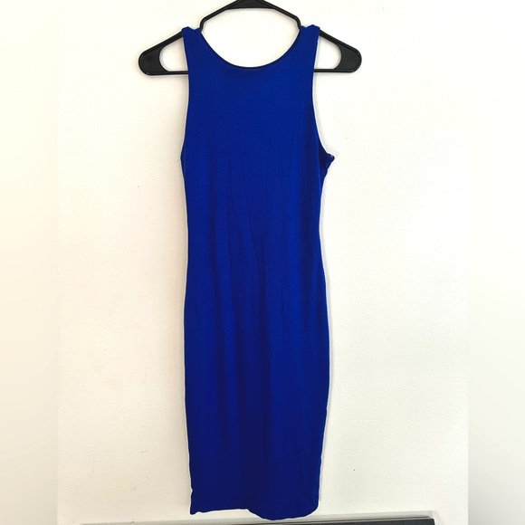 Form Fitting Blue Dress Size S Solid Bodycon Lined Sleeveless Midi Dress - Picture 1 of 6